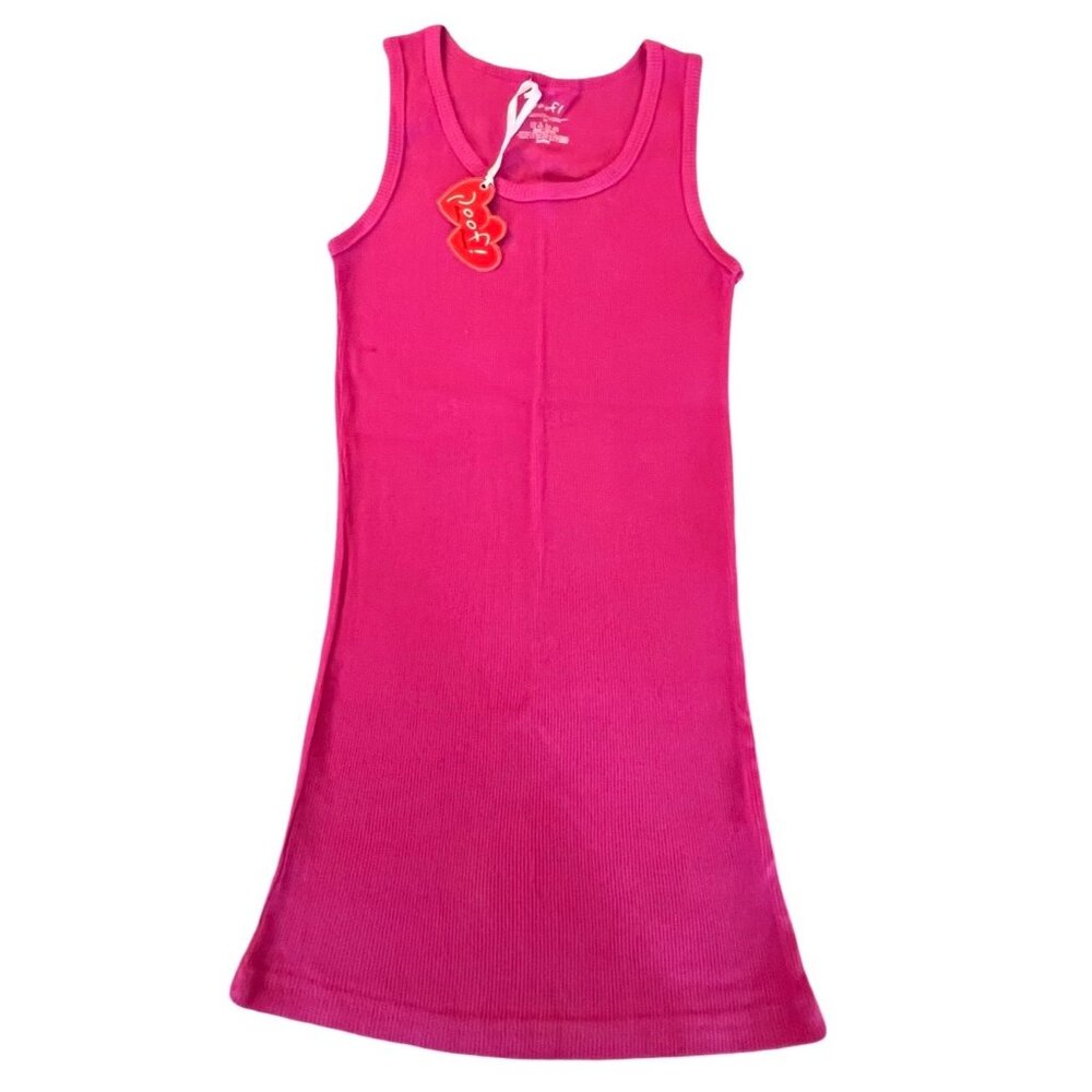 Vintage Y2K Extra Long Juniors Poof! Fuchsia Ribbed Tank Top